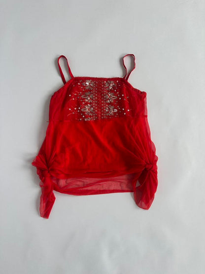 Y2K Red Mesh Sequin Cami
