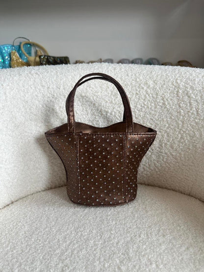 Y2K Brown Silver Star Corset Mini Bag