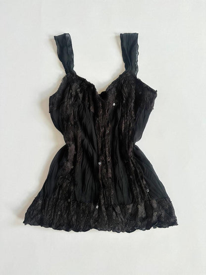 Y2K Black Crinkle Cami