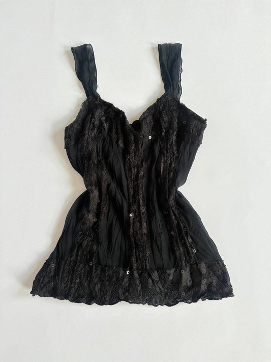 Y2K Black Crinkle Cami