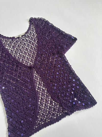 00s Sheer Sequin Purple Cardy