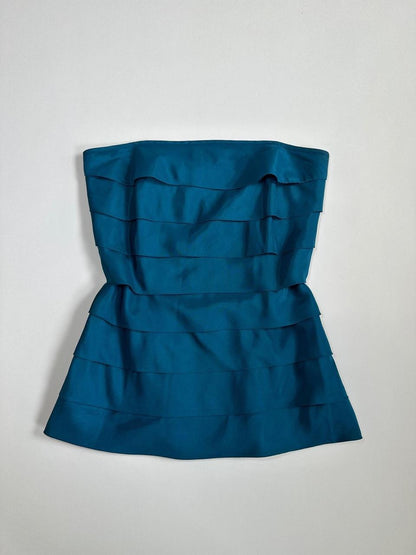 00s Topshop Teal Ruffle Strapless Top