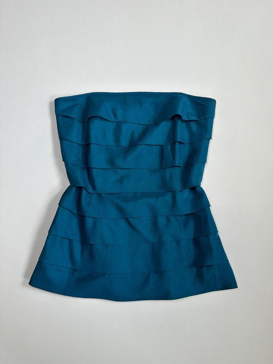 00s Topshop Teal Ruffle Strapless Top