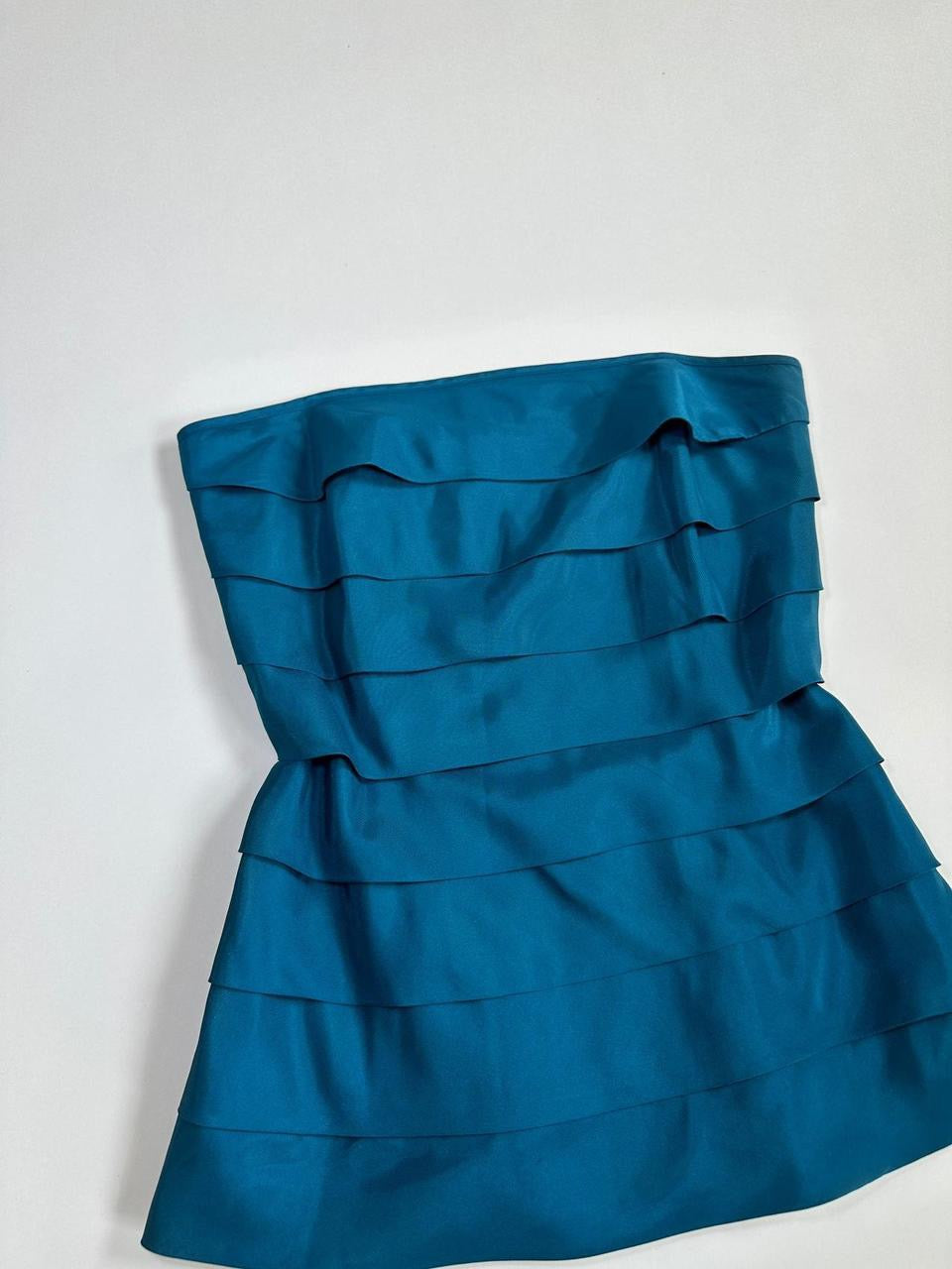 00s Topshop Teal Ruffle Strapless Top