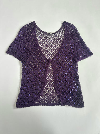 00s Sheer Sequin Purple Cardy