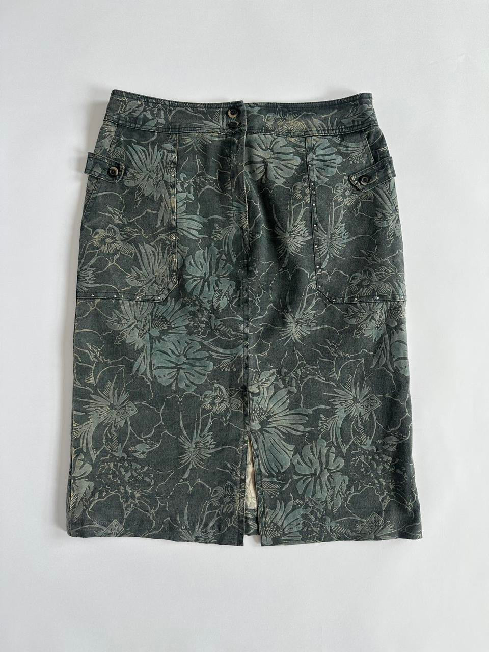 Y2K Khaki Floral Above Knee Skirt
