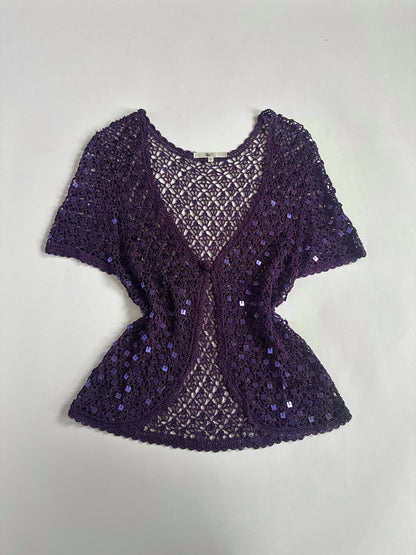 00s Sheer Sequin Purple Cardy
