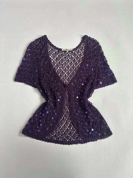 00s Sheer Sequin Purple Cardy