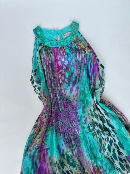 00s Turquoise Sequin Animal Print Top