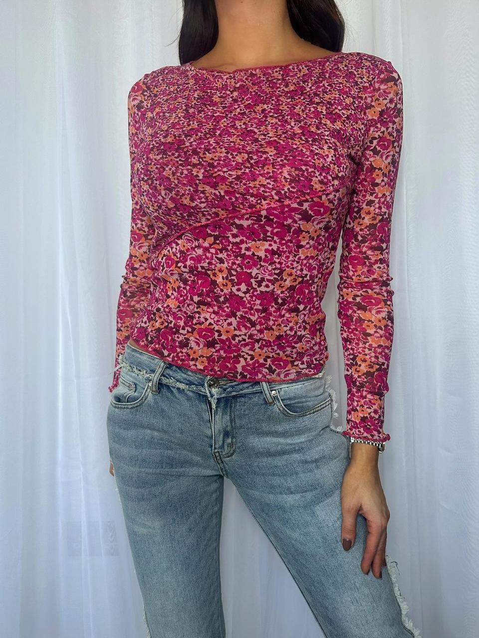 Per Una Floral Mesh Top